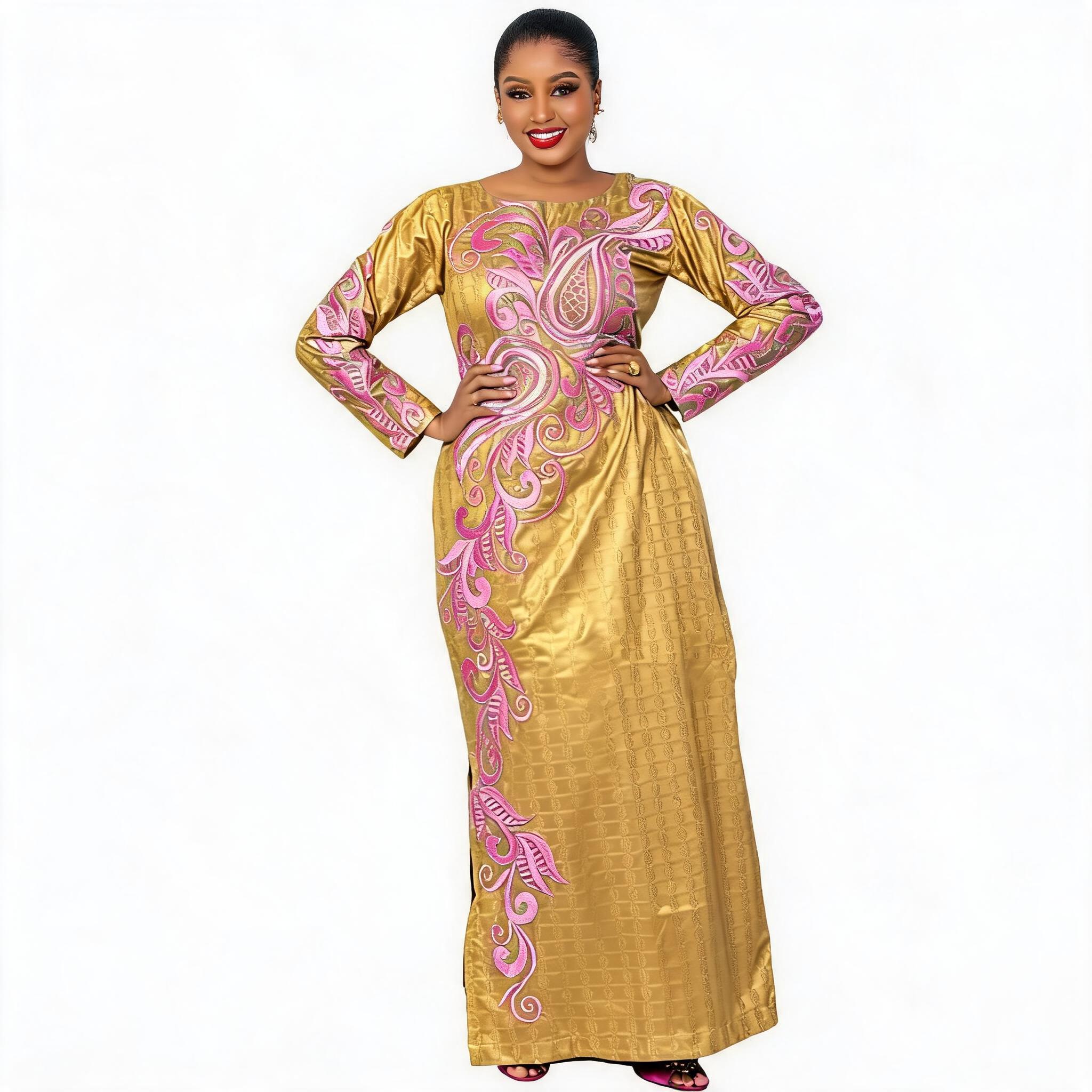 Robes africaines pour femmes, luxe, tissu boubou, broderie riche et élaborée