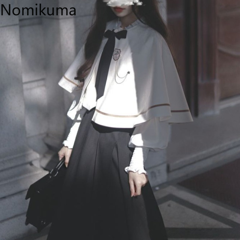 Femmes vêtements lâche cape gilet japonais mignon châle vestes 2025 Ropa Mujer japonais mignon culture hauts col rond pansement réservoirs 63i540
