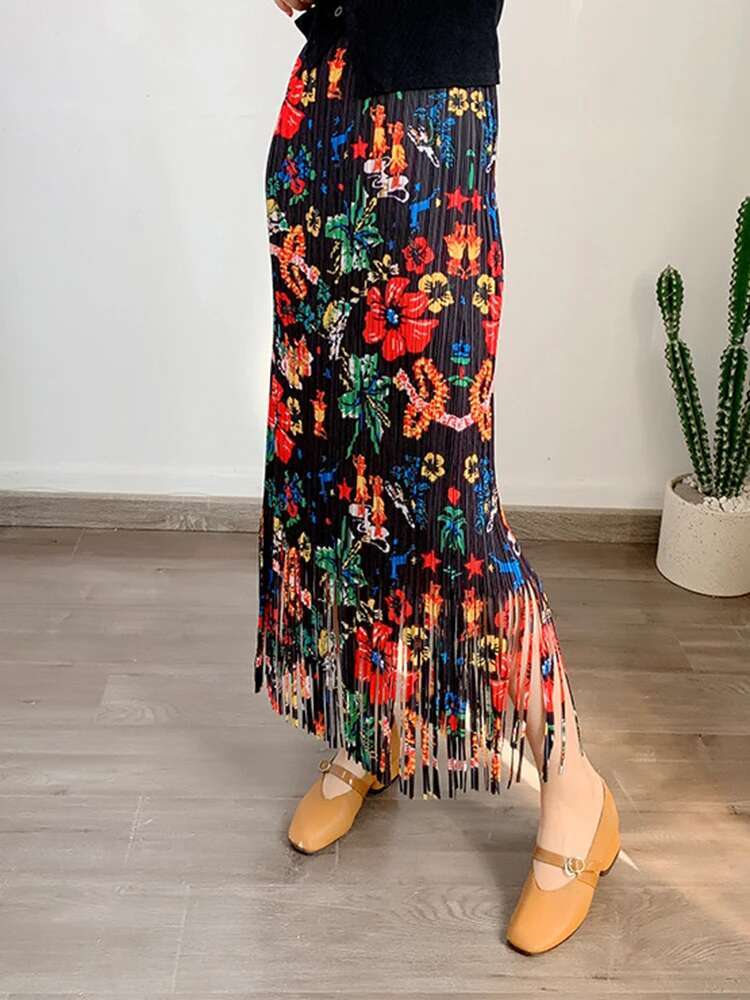 LANMREM-Jupe plissée à fleurs pour femmes, vêtement féminin, taille haute élastique, nouvelle collection printemps 2025, 2YA882