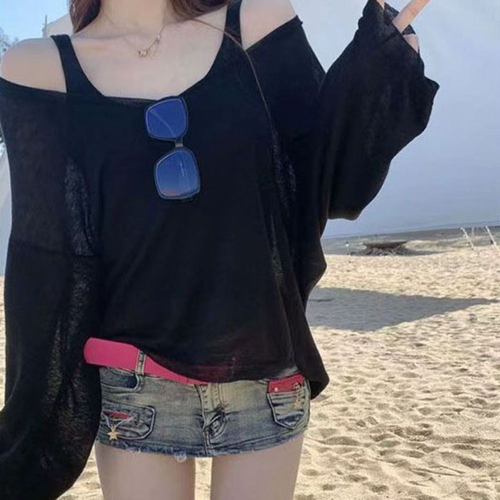 T-shirt ample Transparent pour couverture de Bikini, vêtements de plage d'été, chemises à fond uni, lavables, protection UV