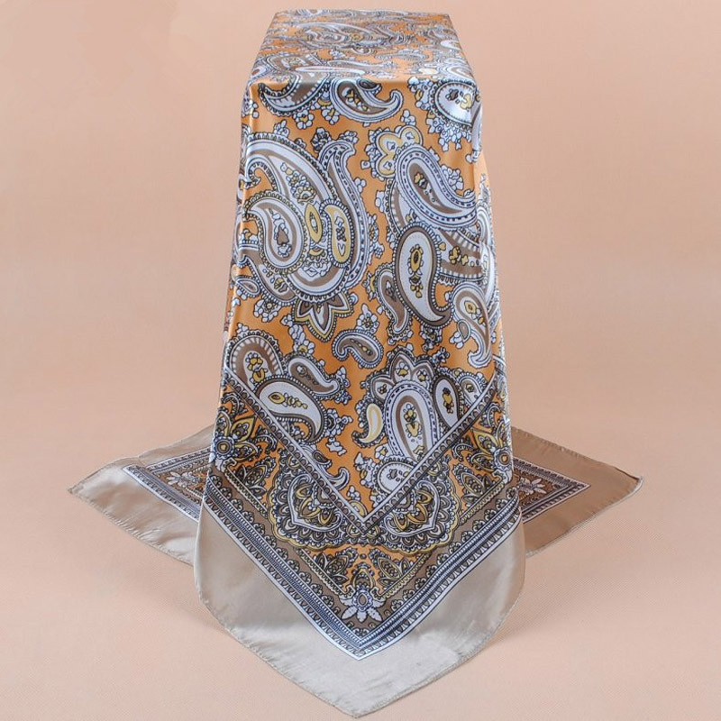 Foulard carré en soie pour femmes, marque de luxe, Foulard en Satin, Bandana doux, Hijab, pour cheveux, 90x90cm