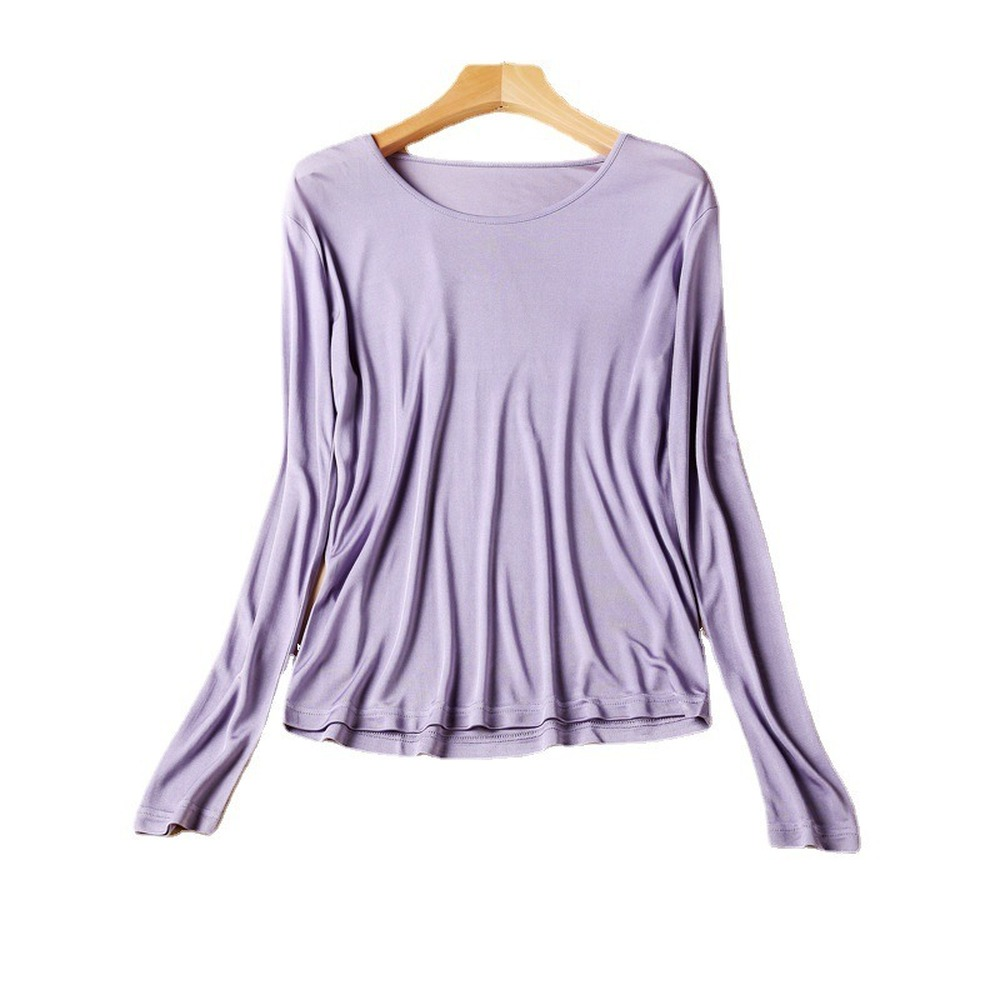 Chemise à manches longues en soie de mûrier pour femmes, tricotée en soie, couleur unie, col rond, nouvelle mode 2025