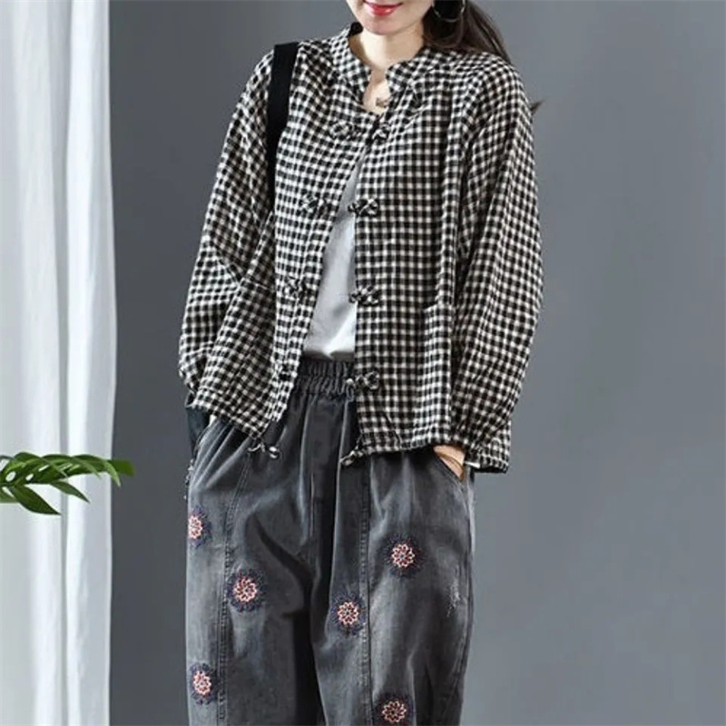 Dames mode coton lin chemises vêtements d'extérieur rétro femmes haut de gamme blouse décontractée veste printemps automne femme manches longues hauts manteau