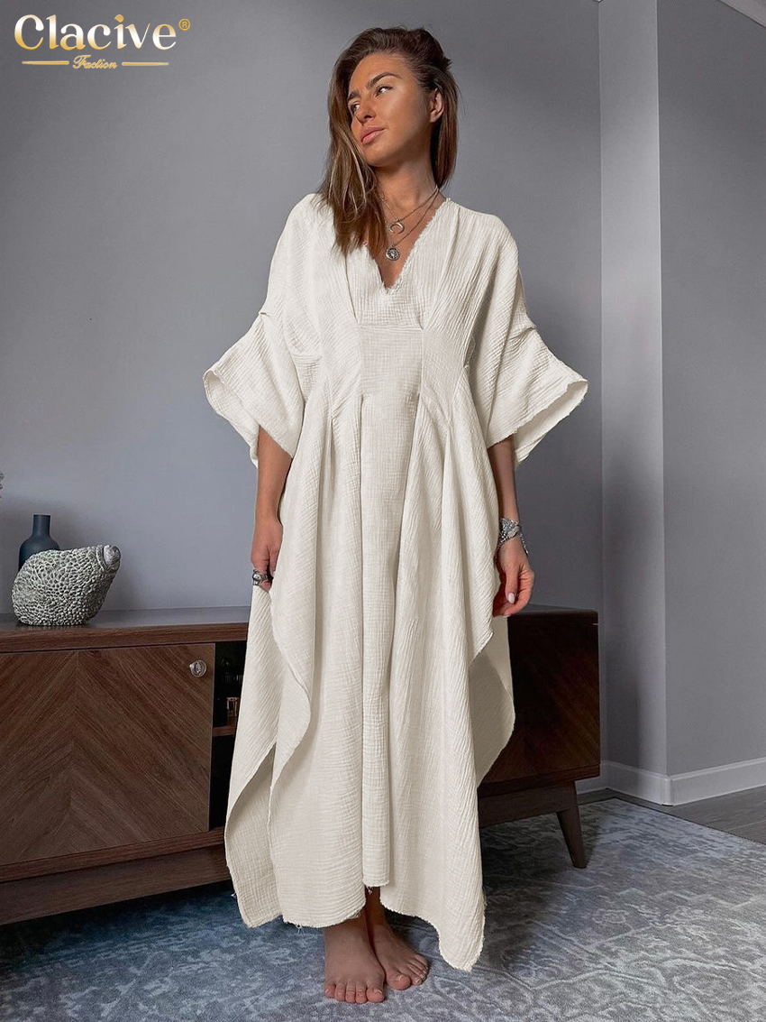 ClacMarkets-Robe décontractée en coton abricot pour femme, demi-manches, longueur de rinçage, élégante robe femme classique, mode 2024