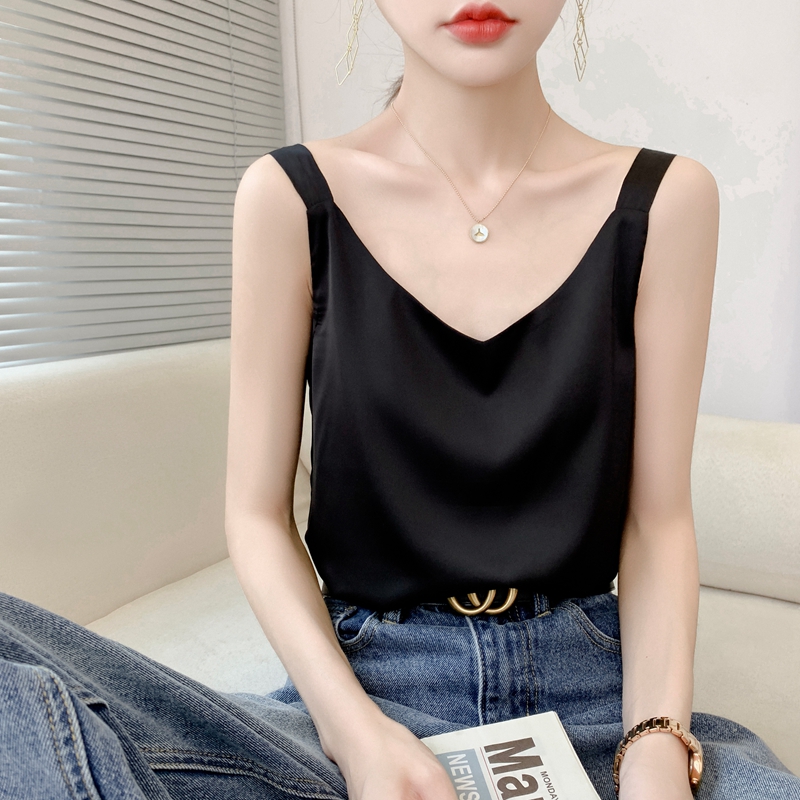 Camisole en soie pour femmes, costume d'été à l'intérieur, col en v, gilet à bascule en Satin, fin, ample, sans manches, écharpe, hauts en soie, petite chemise tendance, 2025