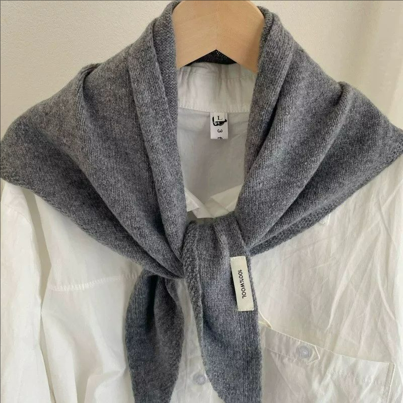 Écharpe en laine tricotée coréenne, écharpe triangulaire chaude, foulard pour femme, écharpe chaude en tricot pour l'automne et l'hiver, bandeau pour cheveux