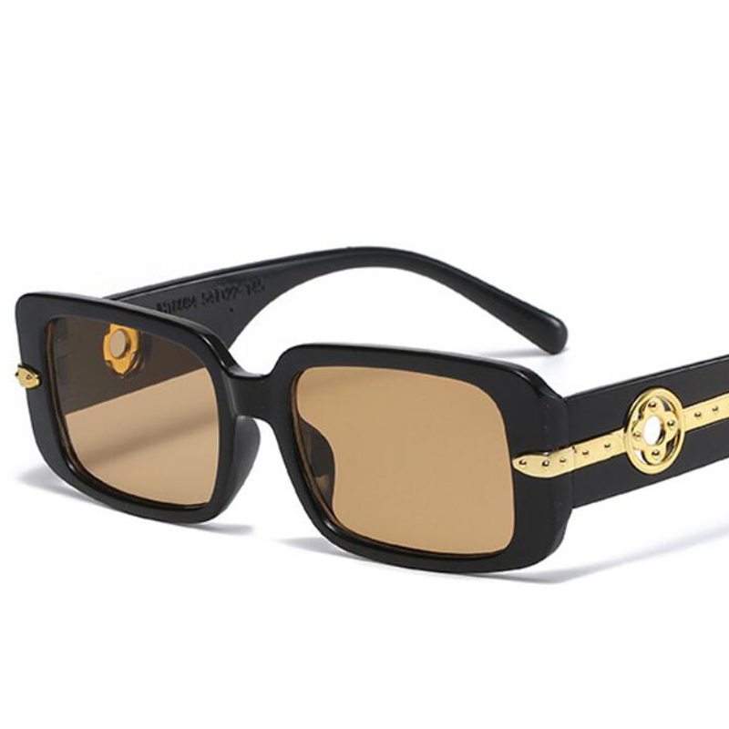 Lunettes de soleil carrées noires classiques pour femmes, marque de styliste rétro rectangulaire en métal fleur, petite monture, lunettes de conduite UV400