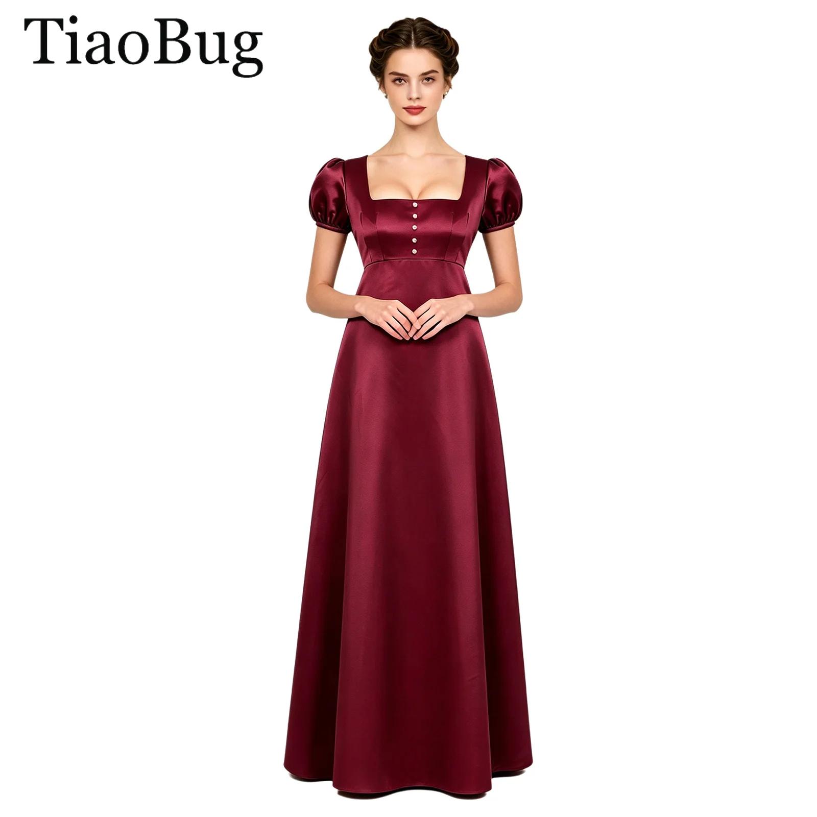 Robe longue de bal taille haute style régence pour femme, robe de princesse vintage pour tea party, robe longue élégante médiévale en satin à manches bouffantes