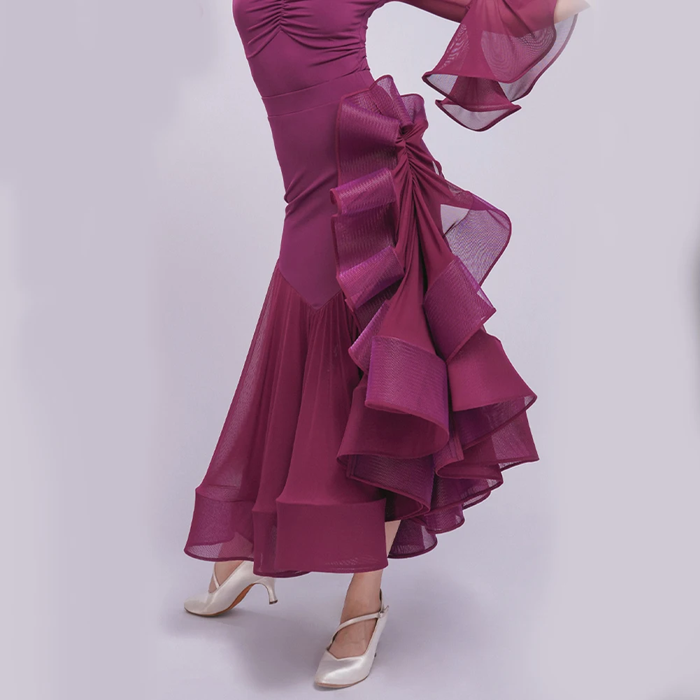 Robe de danse moderne pour femmes et adultes, Costume de spectacle de danse de salon haut de gamme, grande jupe pivotante de danse de salon