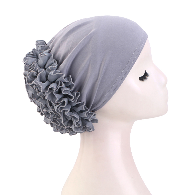 Chapeau en mousseline de soie élastique respirant pour femmes, avec grandes fleurs, couleur unie, bas fin, enveloppe de tête islamique, Bandana africain