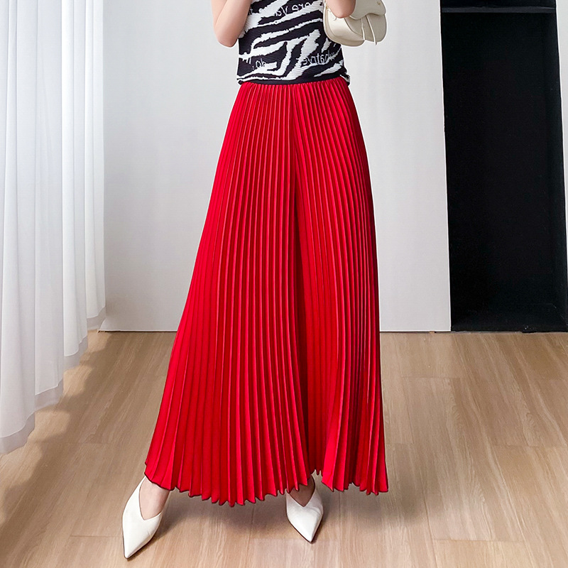 Pantalon jupe à jambes larges pour femmes, confortable, à la mode, décontracté, haut de gamme, simple, ample, été 2025, nouveau design plissé