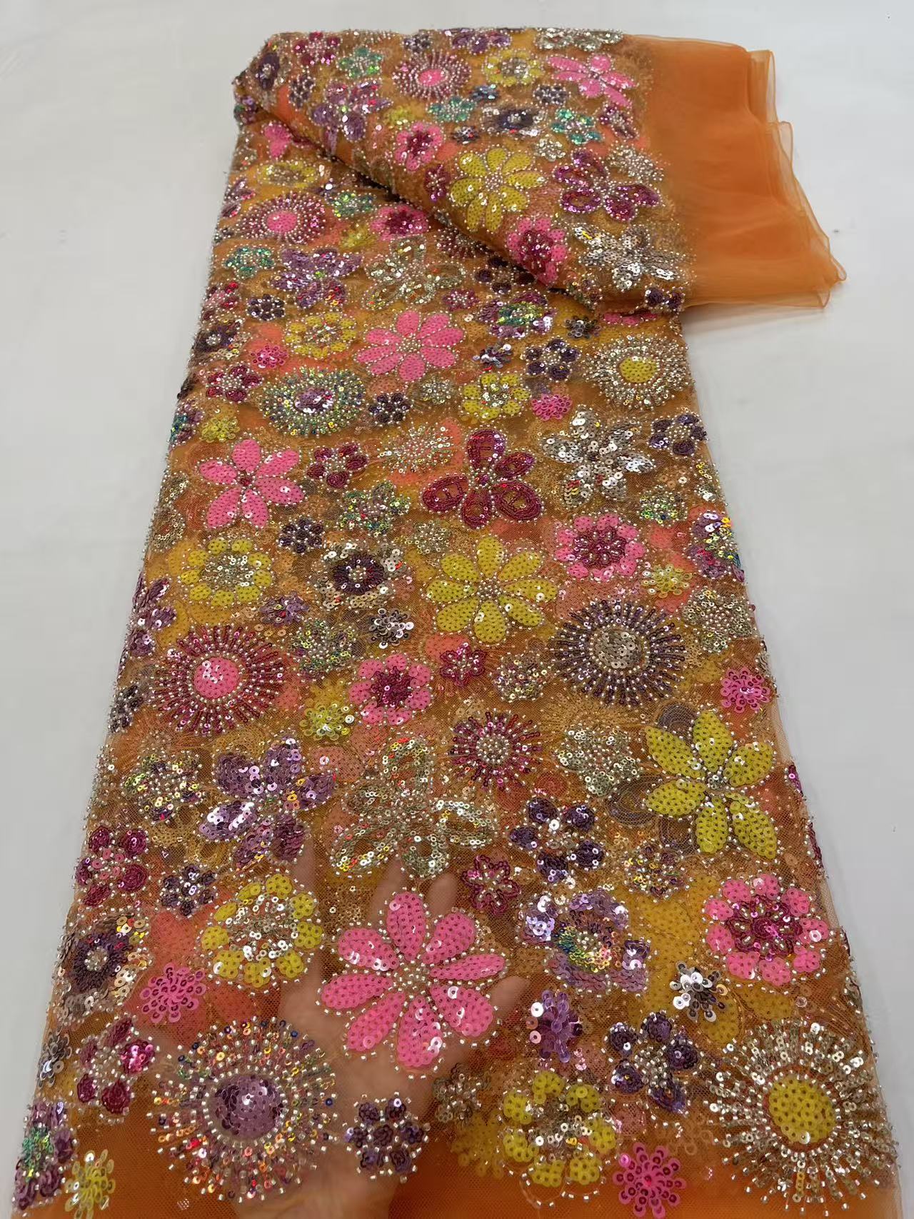 Perles de luxe maille dentelle tissus rose dentelle nigérian africain Tulle 2026 français Tulle perlé Net dentelle pour les femmes robe de soirée M67-1
