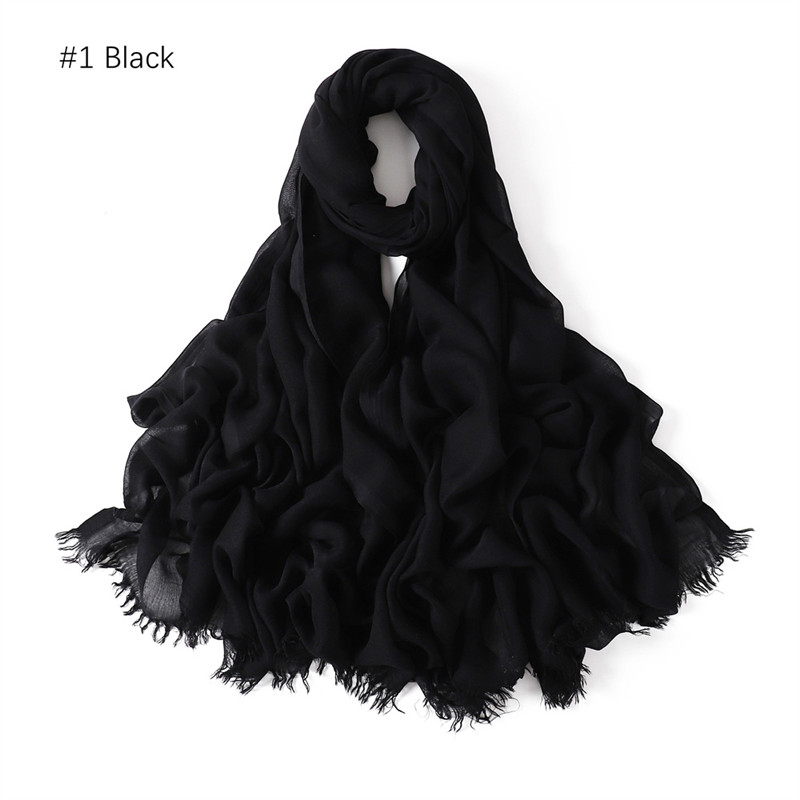 Écharpe Hijab en Viscose 100% Coton, Grande Taille, Frange Unie, Enveloppes et Châles de Haute Qualité, Pashmina, Bande de Sauna Musulman, Turban Islamique