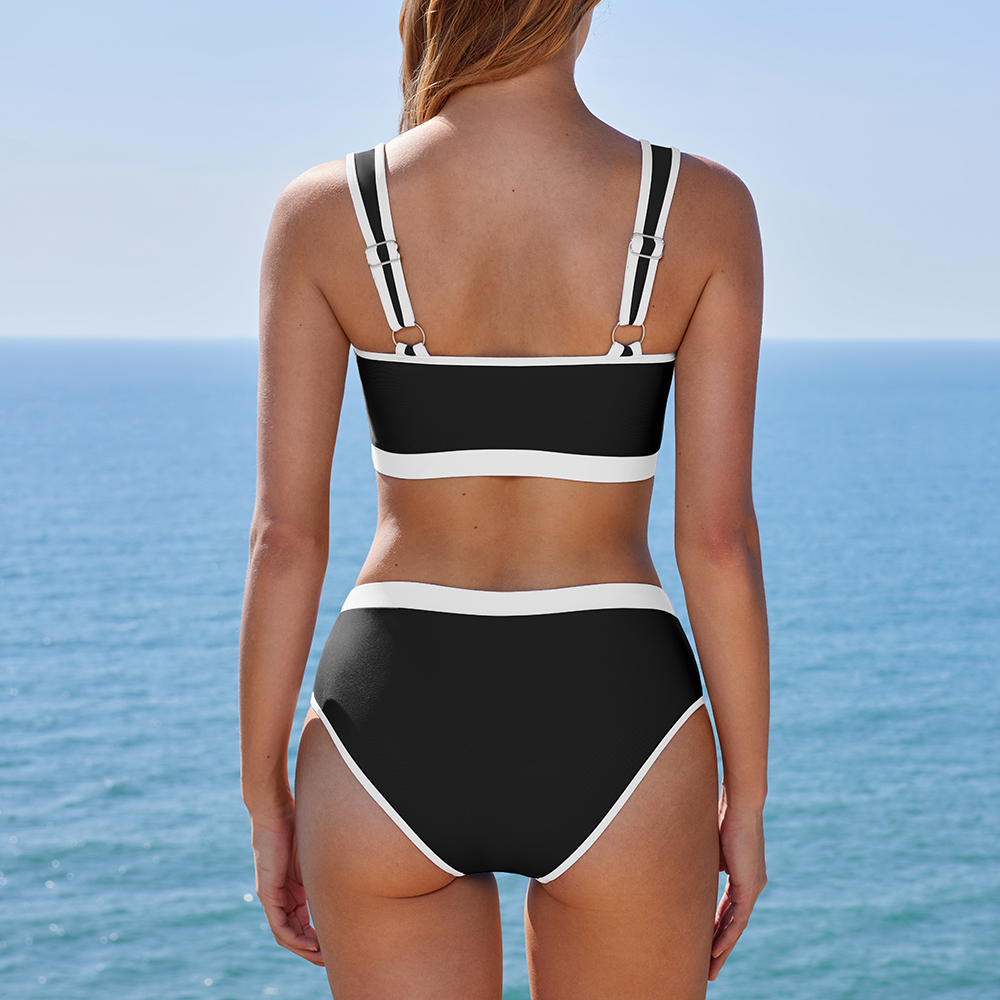 Bikini d'été 2 pièces pour femmes, ensemble de bikini rembourré à taille haute, couleur noir et blanc, maillots de bain de plage, ensembles de bikini pour femmes