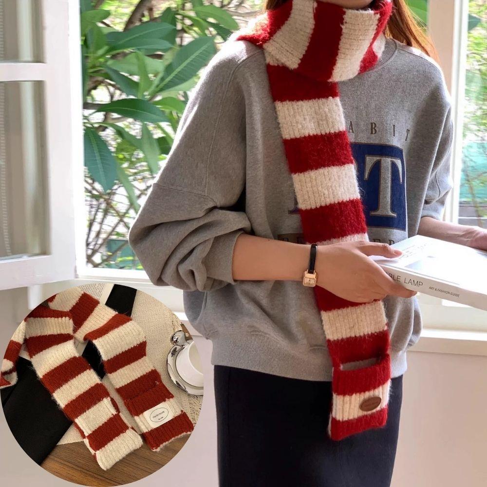 Écharpe rayée noir et blanc pour femmes, en hiver, rayures bloquant les couleurs, longue et étroite, écharpe Harajuku pour étudiants, chauffe-cou tricoté