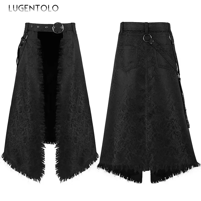 Dark Rock jupe hommes Punk vapeur gothique fête asymétrique Jacquard rétro décontracté hommes mode nouvelle solide fourrure barbe demi-tissu
