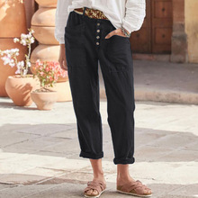 Pantalon femme ample couleur unie coton lin bouton poche respirant basique rue mode pantalons décontractés