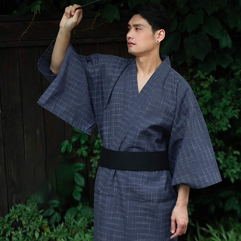 Costume traditionnel japonais Kimono samouraï Yukata, Robes longues d'été pour hommes avec ceinture, ensemble pyjama en coton, vêtements de nuit pour hommes