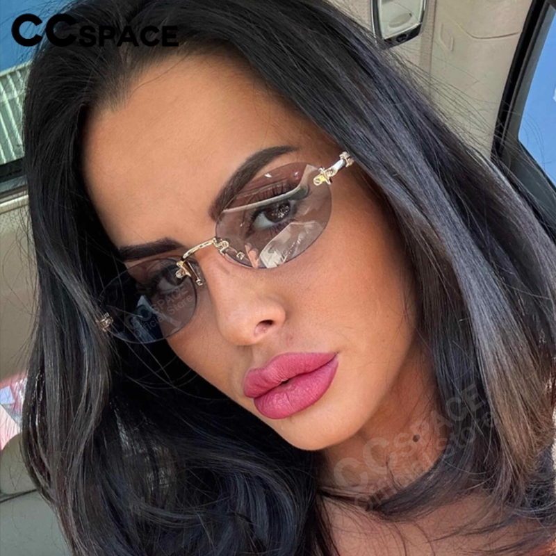 2025 nouvelles lunettes de soleil ovales sans cadre lettre M marques de Luxe lunettes de soleil originales Street Shot femmes Lunette Luxe Soleil