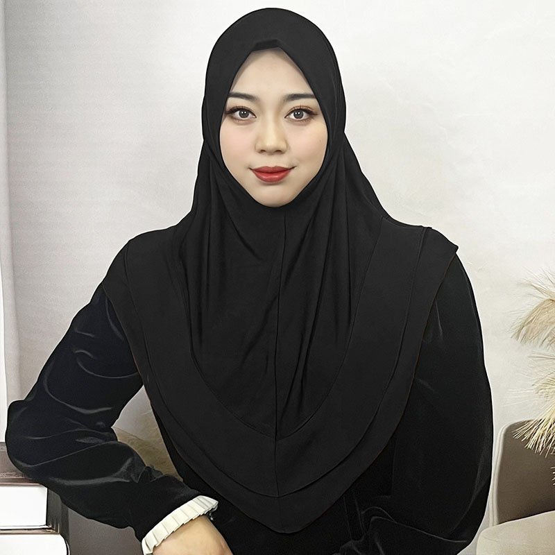 Hijabs pour femmes écharpe Hijab instantanée Shaw Khimar 2 couches court dentelle Turban modeste prière musulmane Hijab arabe Jilbab Femme Musulman