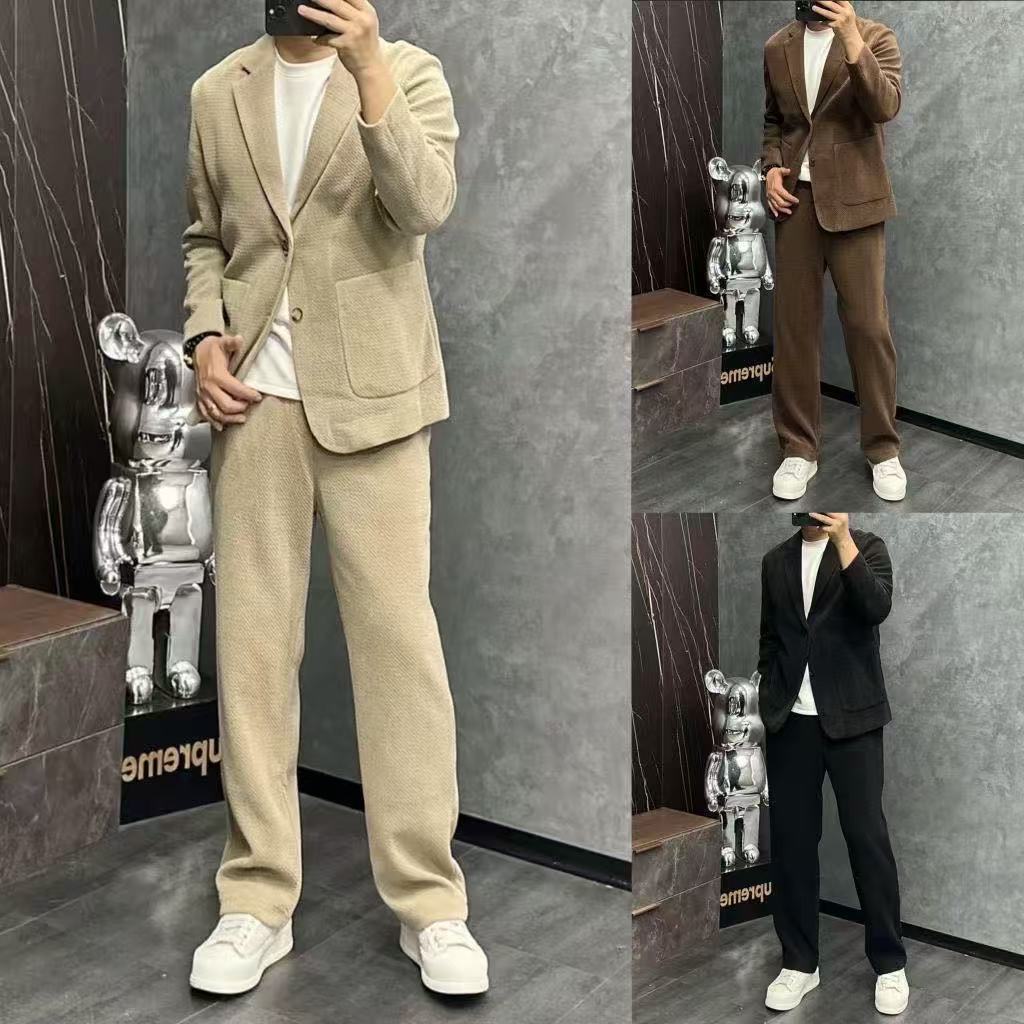 Costume en velours côtelé vintage pour homme, vêtements de travail décontractés, veste de sport, coupe classique, blazer, pantalon, ensemble deux pièces