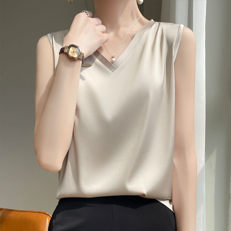 Débardeur suspendu pour femmes, bas de costume en Imitation soie, nouvelle chemise inférieure polyvalente en Satin fin sans manches, mode édition coréenne 25