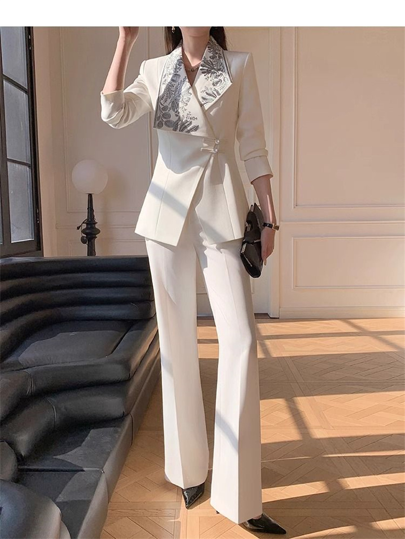 Costumes d'été pour femmes, nouvelle chemise brodée artisanale lourde, haut pour femme, Micro pantalon évasé, tempérament, ensemble deux pièces, costume de Style chinois