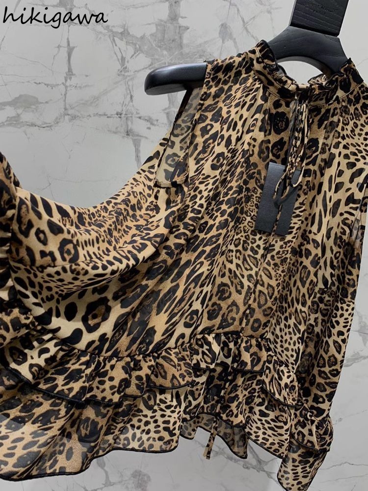 Chemisier imprimé léopard pour femmes en mousseline De soie sans manches chemises amples 2025 Blusas Mujer De Moda tempérament hauts Chic Blouses d'été