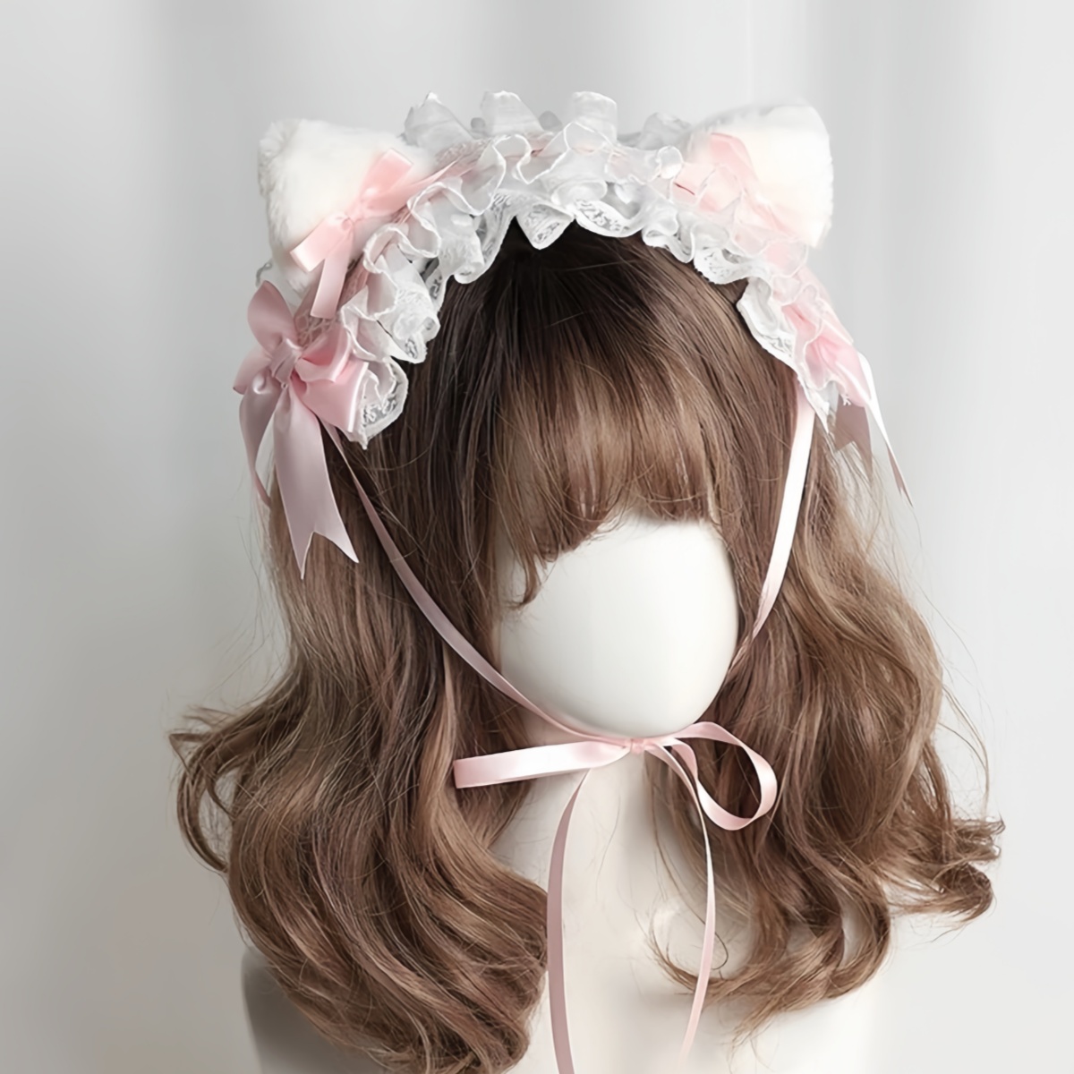 Anime peluche bête oreilles Lolita dentelle bandeau dentelle arc pince à cheveux ​ Coiffe de cosplay de femme de chambre à nœud doux