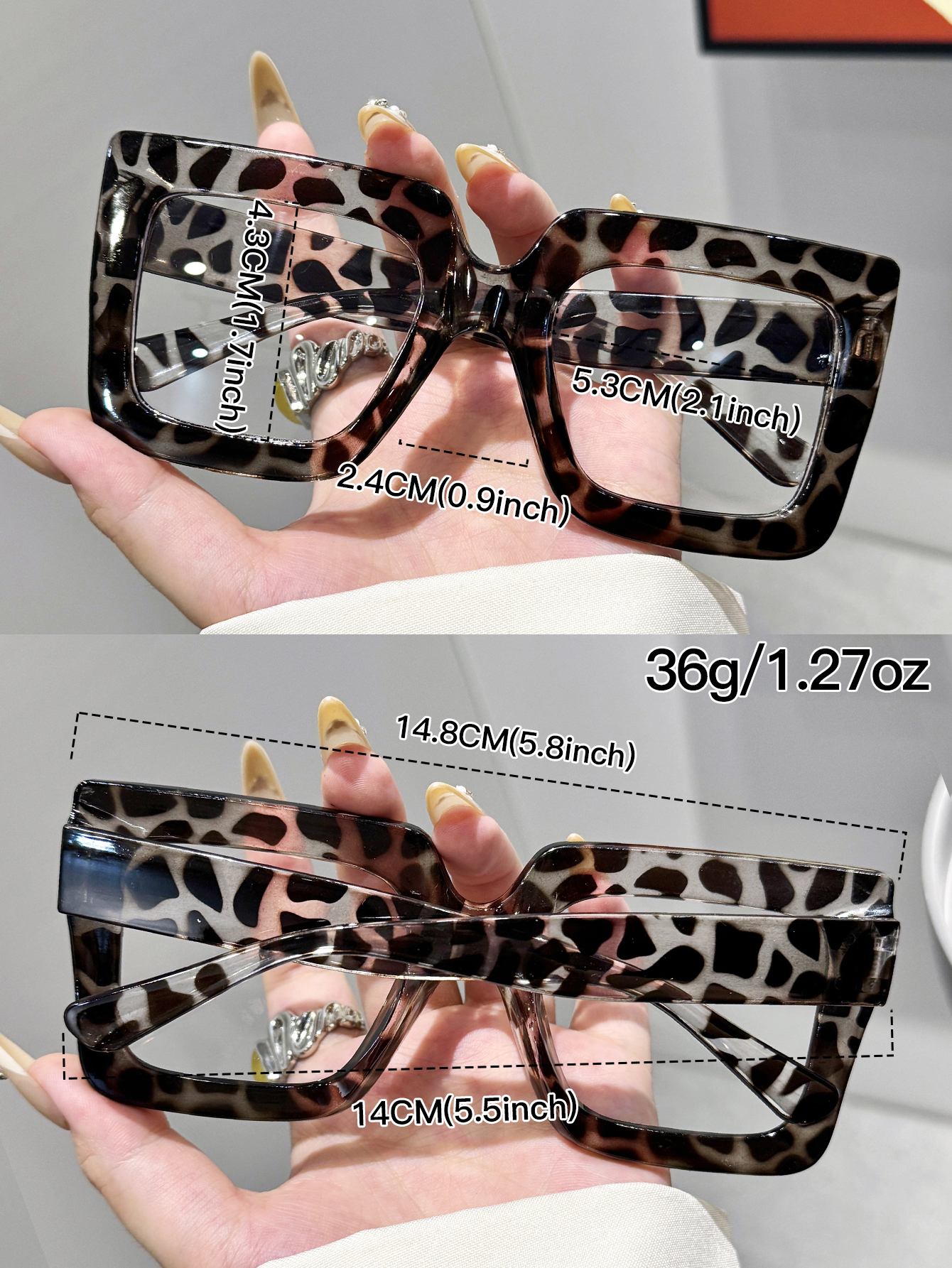 Ensemble de lunettes à monture rectangulaire surdimensionnée 4 pièces, montures multicolores avec lentilles transparentes, adapté à un usage quotidien et aux cadeaux de vacances