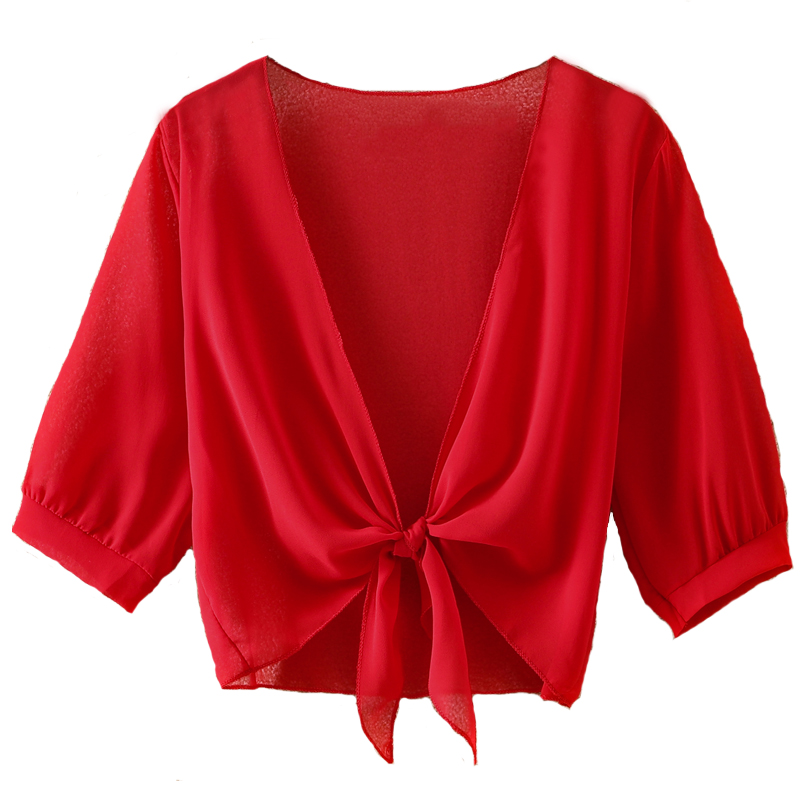 Veste ronde en mousseline de soie pour femme, demi-manche, pure, douce, BEmbed o haussement d'épaules, devant ouvert, cardigan pour manteau de fête