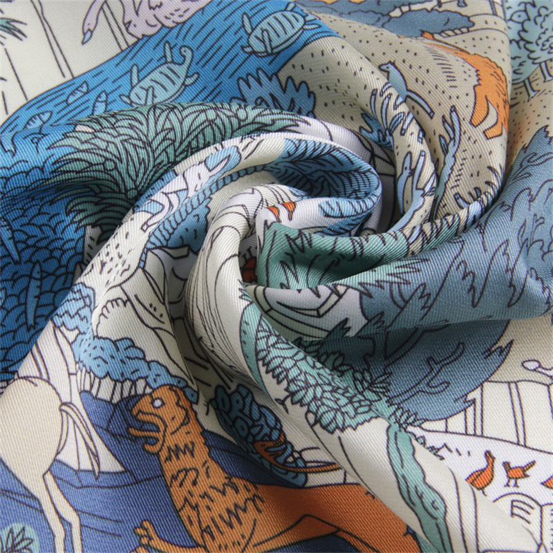 Nouveau design Foulard carré en soie sergé motif Éléphant Cheval pour femme, Hijab, Bandana de luxe, Foulard de cou, Foulard de tête