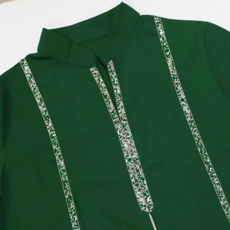 Robe Abaya Marocaine pour Femme, Maxi Robe à Col Montant et Manches Longues, Coupe Ample, avec Bordure Diamantée, Automne 2026, Style Oman, Turquie, Dubaï, Robe Musulmane