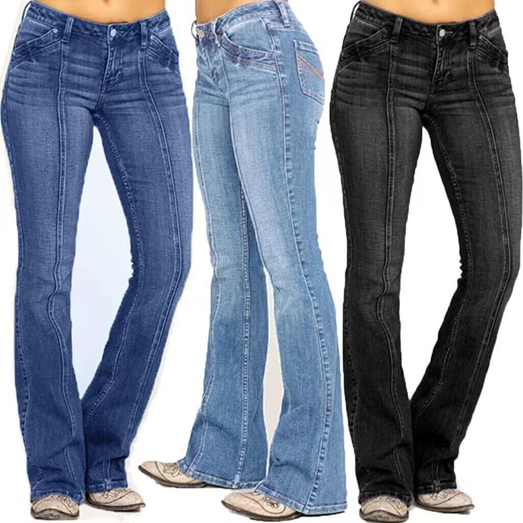 Jean évasé déchiré taille basse pour femme, coupe slim, en denim extensible, style décontracté et tendance, pour femmes européennes et américaines