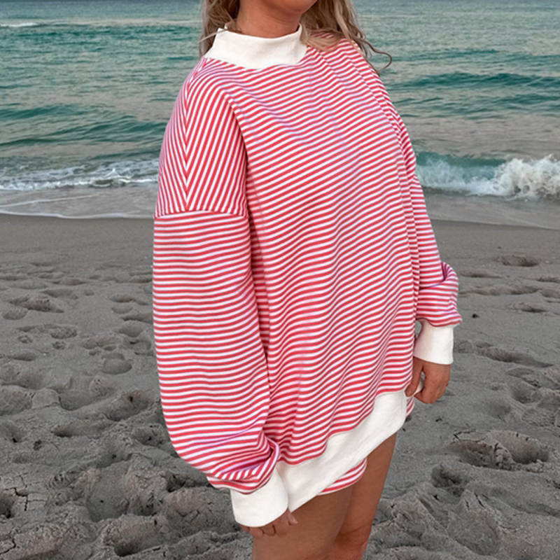 Ensemble sweat-shirt rayé pour femme, 2 pièces, short, tenue Y2k, manches longues, col haut, pull et short, survêtement d'automne