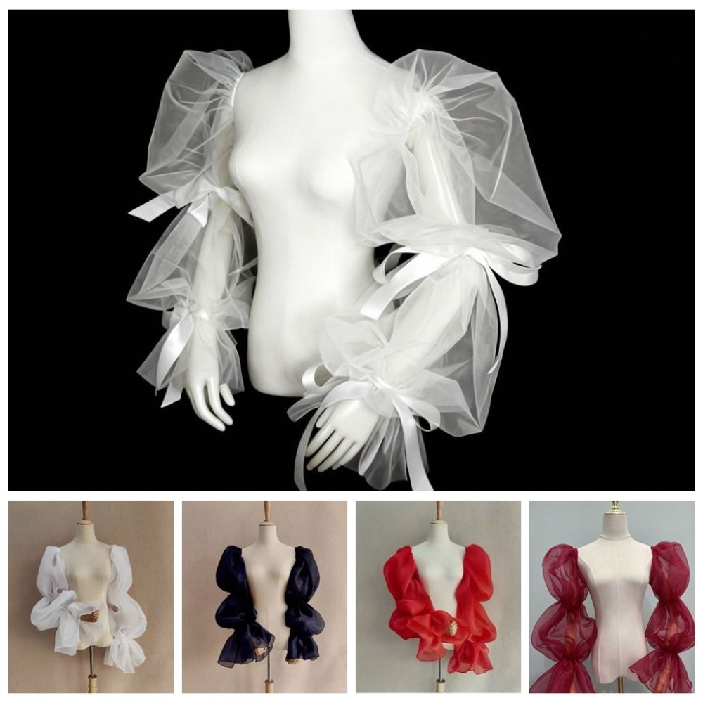 Manches de mariée élégantes et tendance, style féerique, avec nœud, à volants, détachables, pour robe de soirée