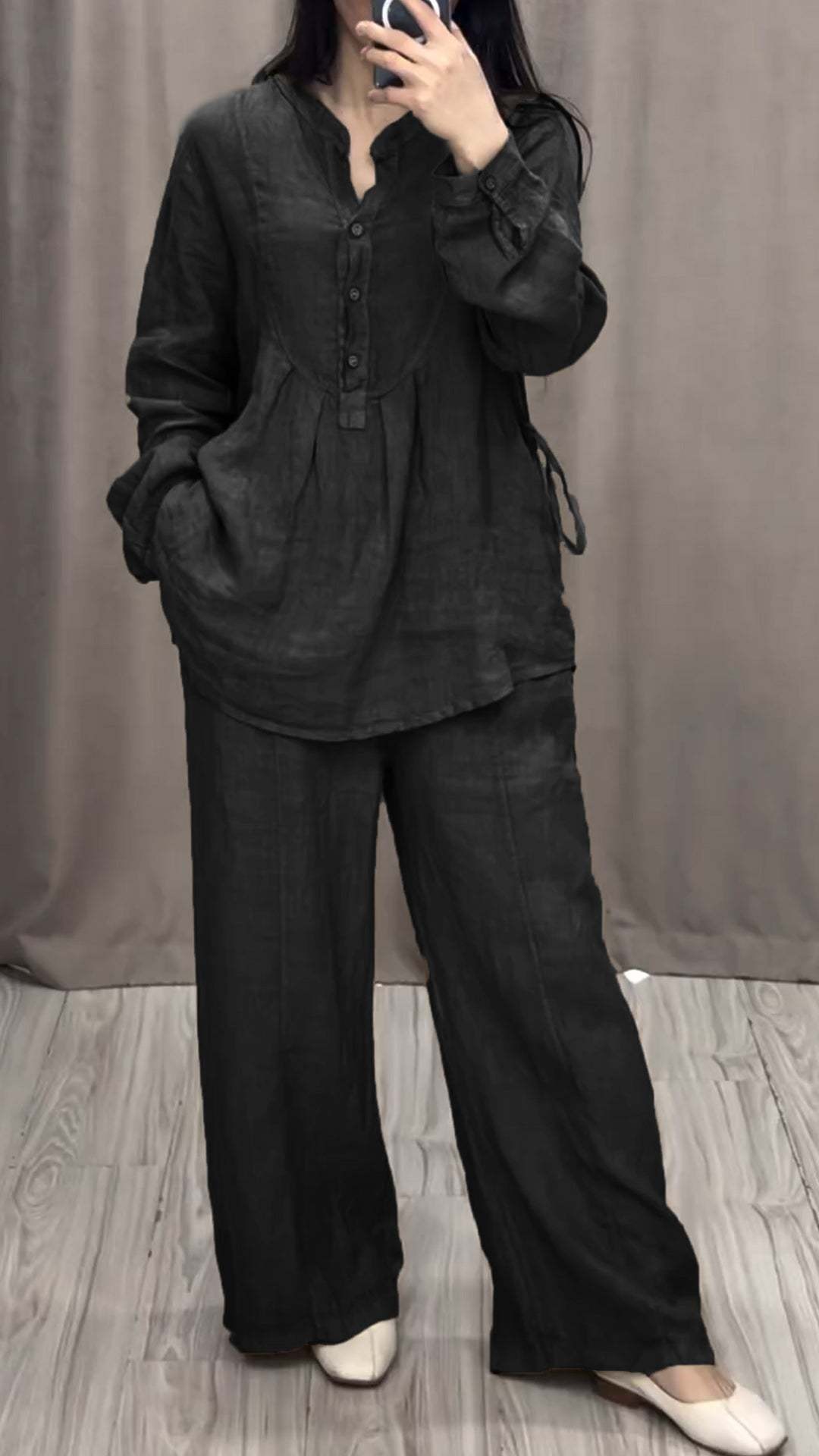 Ensemble 2 pièces musulman pour femmes, chemisier, haut, pantalon à jambes larges, bouton à lacets, tenues islamiques de dubaï, pantalon droit, Ensemble 2025