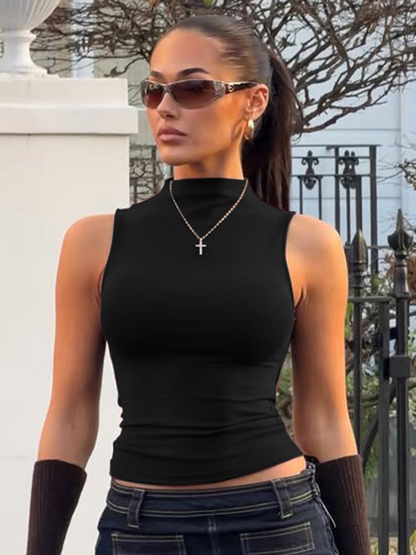 Hugcitar – Nouveau débardeur court sexy à col roulé uni pour femme, tenue décontractée d'été, streetwear, idéal pour les fêtes, vente en gros