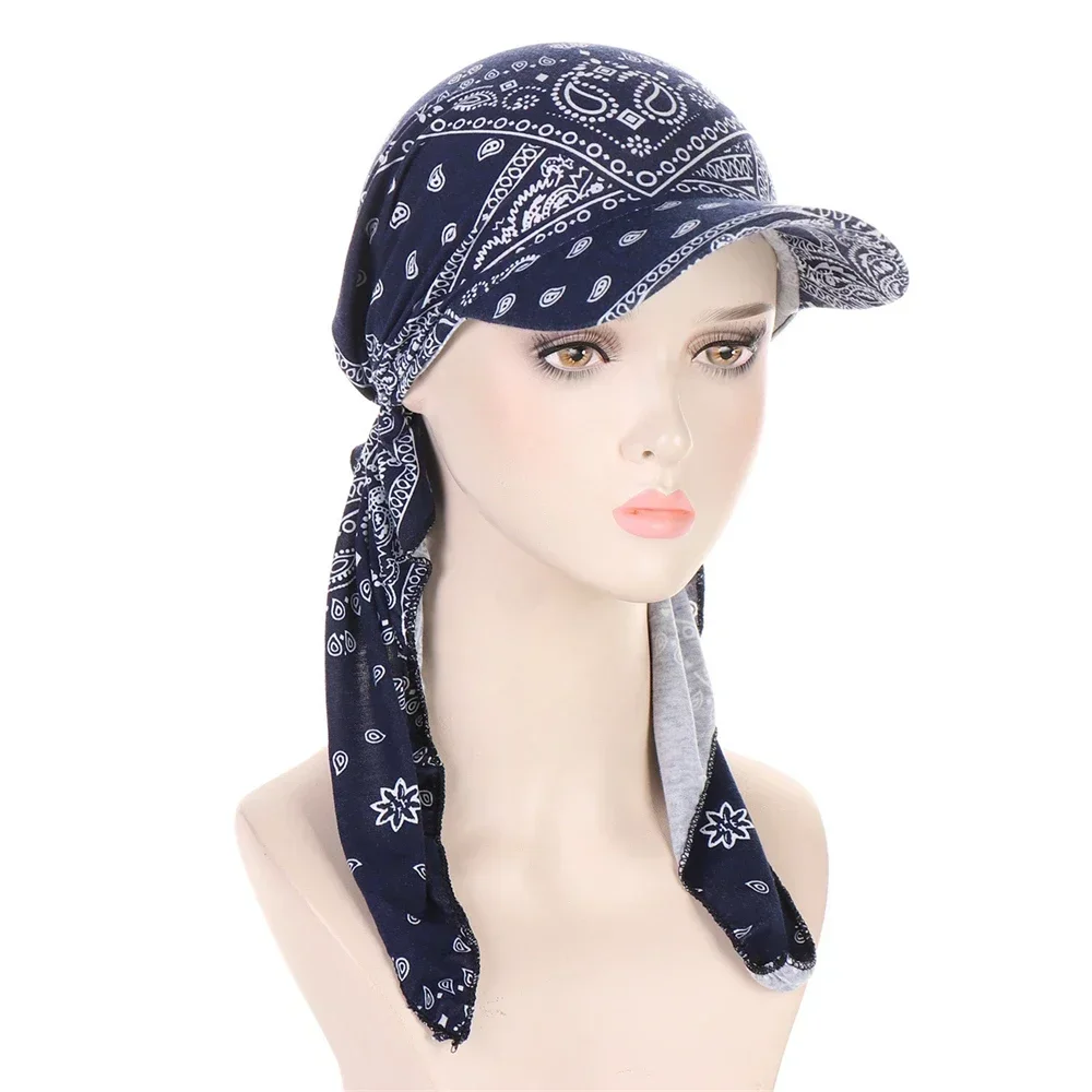 Hijab musulman à imprimé floral pour femmes, chapeau turban, casquette de baseball, chapeaux de soleil, écharpe de sauna, casquettes à bord, foulards Bandanas, mode
