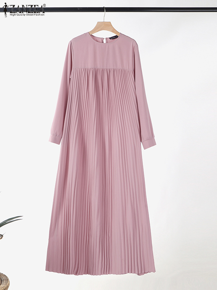 2025 ZANZEA musulman Abaya Hijab Robe femmes élégant à manches longues plissé Robe d'été mode décontracté islamique vêtements dubaï Maxi Robe