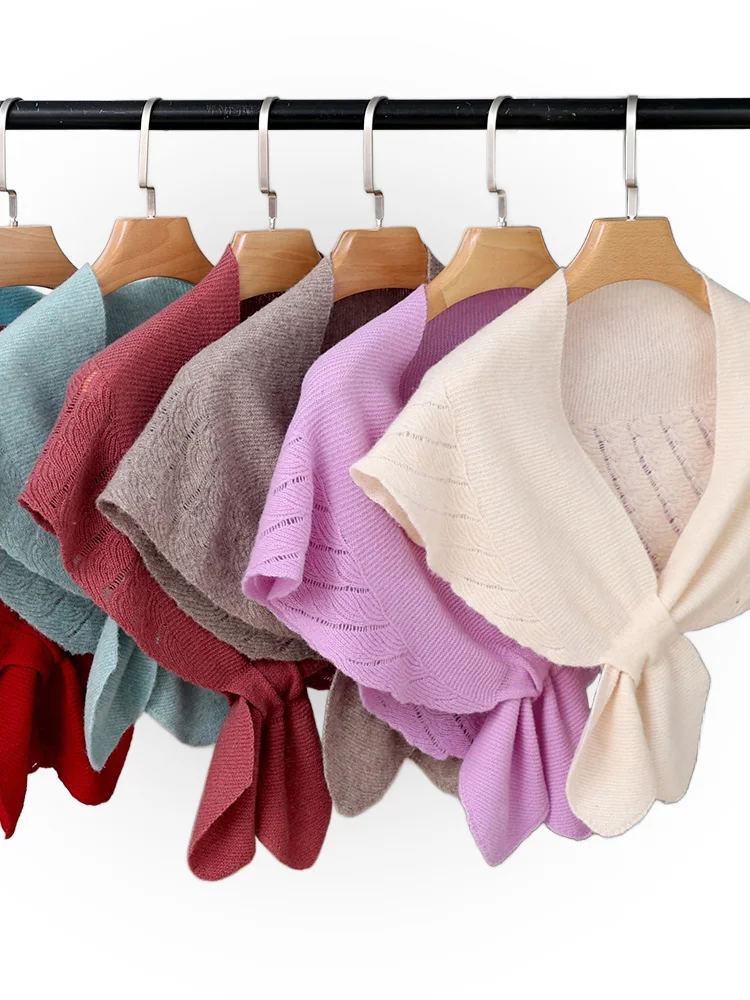 Petit Châle Amissié en Laine pour Femme, Queue de Poisson Ronde, Élégant, Français, 100 Laine, avec Cape Douce, Cou Chaud, Écharpe Confortable à la Mode