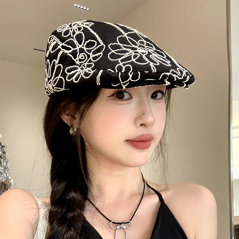 Casquette de gavroche en coton sergé pour femmes et filles, chapeau de panneau de lecture, casquettes de boulanger pour dames, grands chapeaux rétro, béret noir Boina