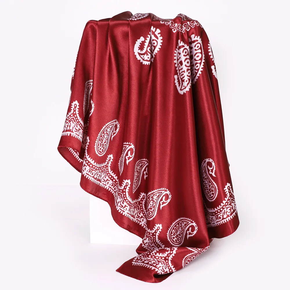Écharpe Paisley InjSatin pour Femme, Châles Tendance, Enveloppes, Grand Bandana, Tête, Hijab, Carré, Sauna, Bande Cheveux, Dames, 90cm
