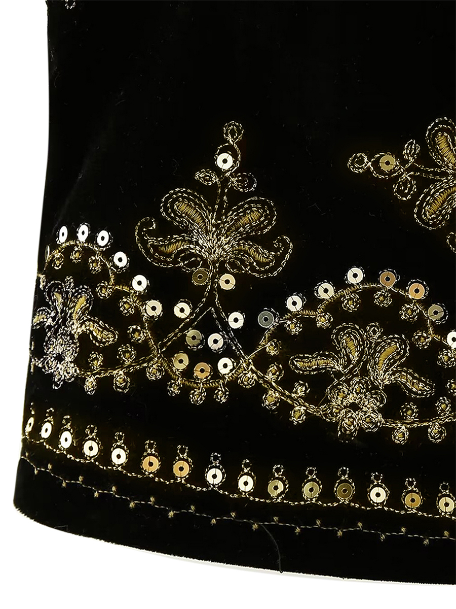 Gilet brodé noir Vintage à motif Floral pour femmes, sans manches, ouvert sur le devant, court polyvalent, vêtements d'extérieur y2k, Cardigan Boho court