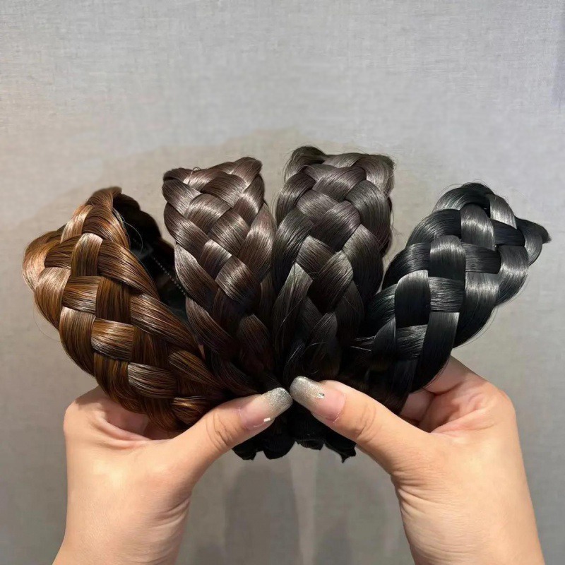 Femmes torsion tresse bandeaux 4.5 cm largeur mode large synthétique perruque bandeaux élastique réglable bohème coiffure postiches