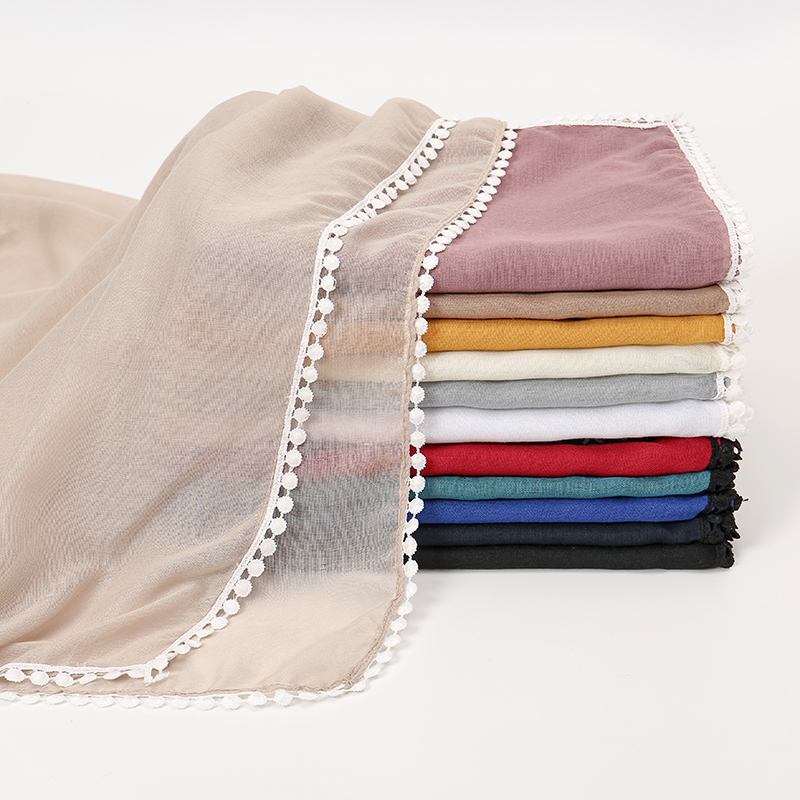 Foulard Hijab Musulman en Coton et Dentelle, Long Châle, Écharpe de Sauna, Bandeau, Nouveauté