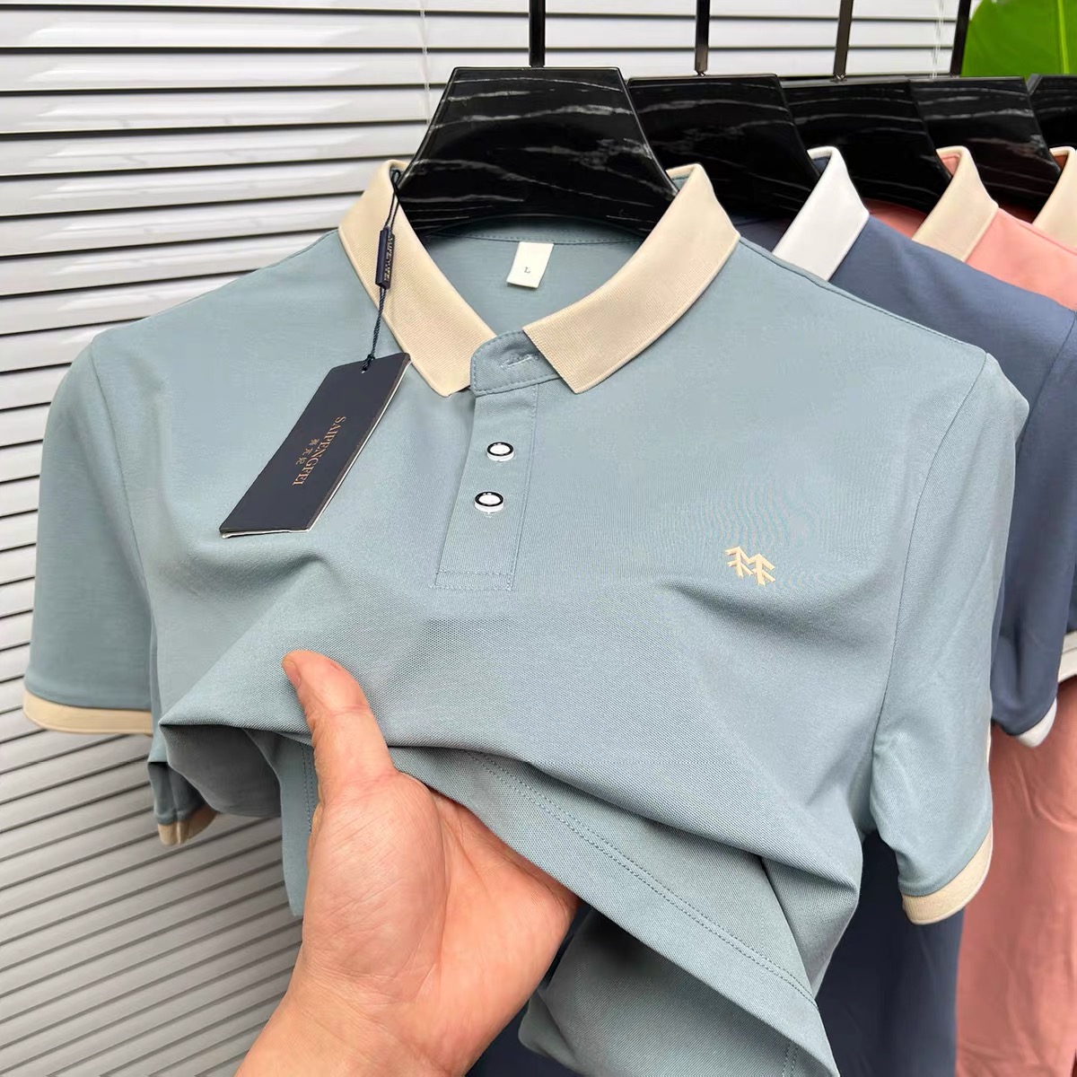 Premium mercerisé coton manches courtes polo shirt hommes tendance été marque de luxe en relief Design coréen décontracté revers respirant t t - shirt