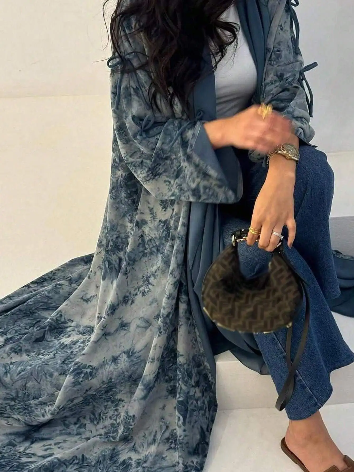 Moyen-Orient femmes cardigan ample cravate colorant Abayas décontracté caftan arabe robe Maxi à manches longues ouvert devant Jilbabs sans Hajib