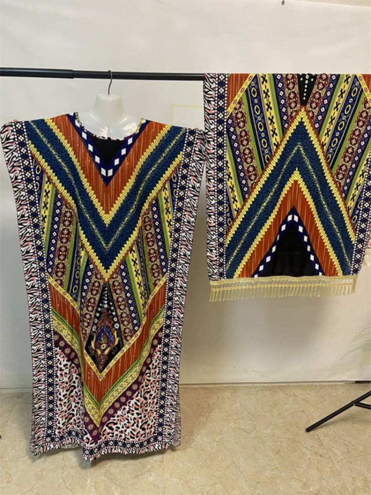 Robe Dashiki d'été africaine à manches courtes, avec grande écharpe, ample, Boubou Maxi, tenue décontractée pour femmes, vêtements Abaya en diamants, 2025
