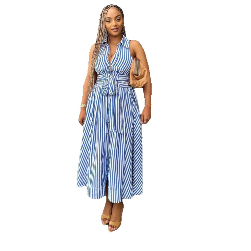 Robe longue femme coupe trapèze Y2K streetwear sans manches col rabattu élégante avec empiècements pour soirée, nuit et travail – Collection été 2026